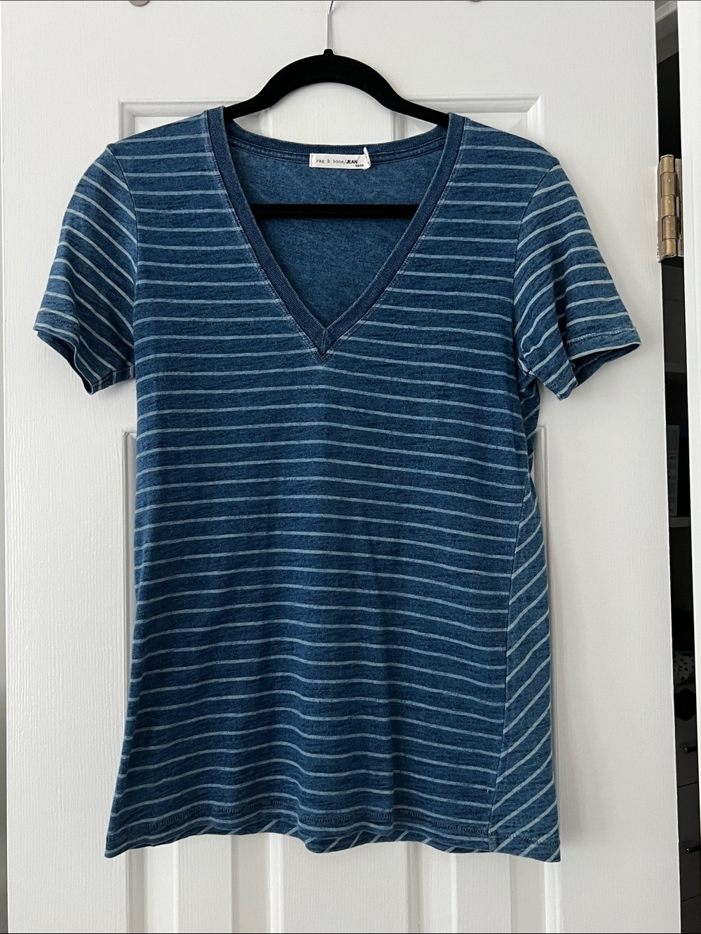 rag & bone Blue Striped V-Neck Tee